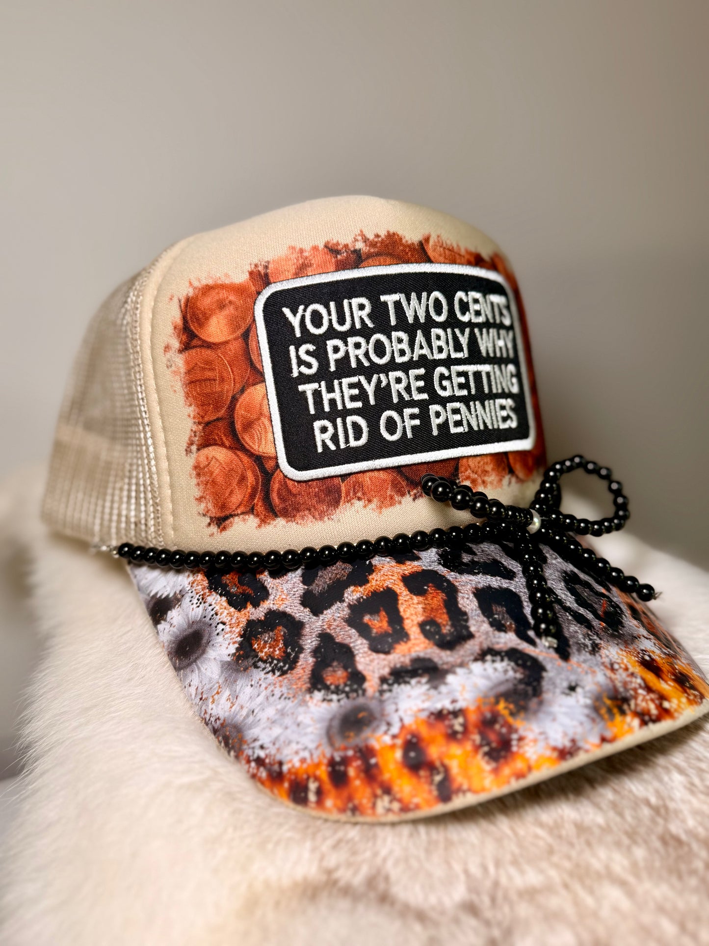 Funny Trucker Hat | “Your Two Cents” Sarcastic Hat | Handmade Leopard Print Trucker Cap | Sassy Graphic Hat
