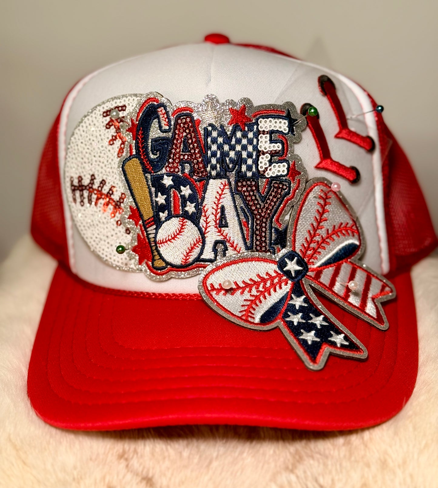Game Day Baseball Trucker Hat – Patriotic Baseball Hat, Red White Blue Hat, Sports Mom Hat