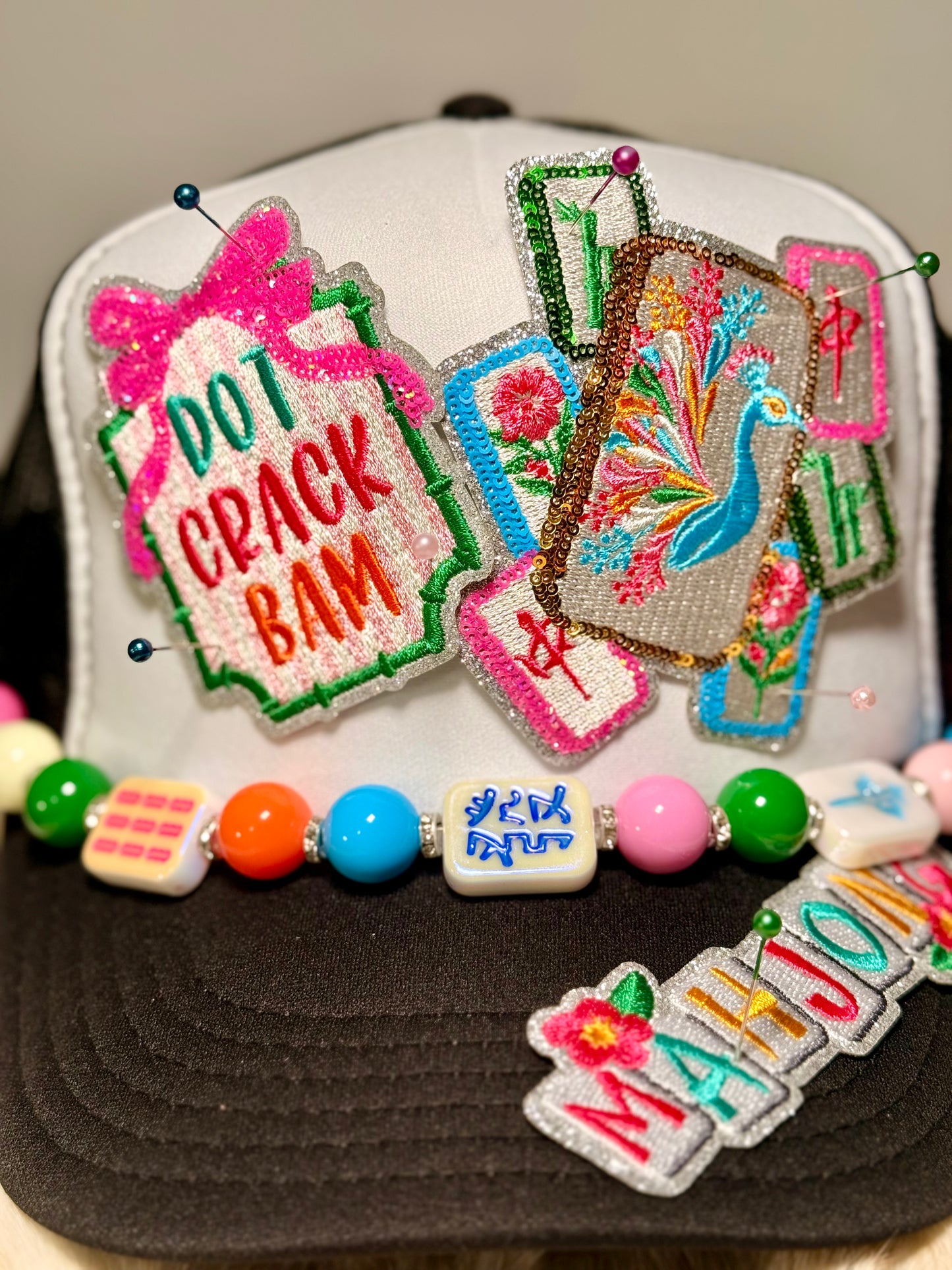 Dot Crack Bam Mahjong Trucker Hat, Mahjong Lover Hat, Game Night Hat, Colorful Mahjong Tiles Hat, Boujee Mahjong Hat, Cute Boutique Trucker Hat