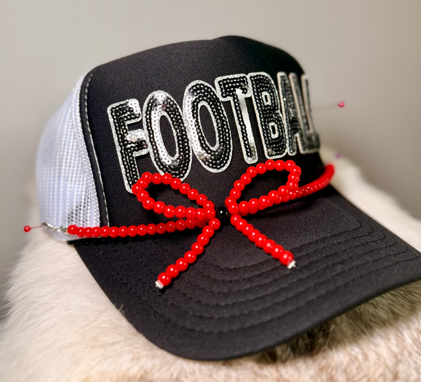 Football Trucker Hat | Sequin Football Hat | Game Day Hat | Sports Mom Hat | Handmade Football Cap