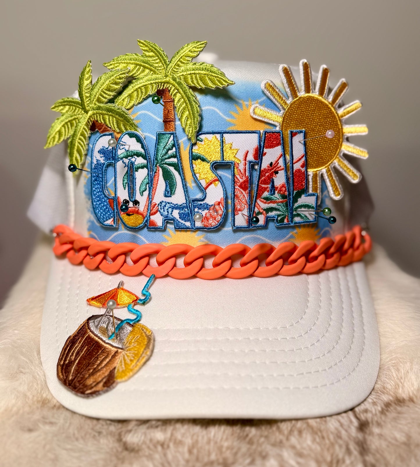 Coastal Tropical Trucker Hat | Beach Vibes Palm Tree Hat | Summer Coastal Glam Snapback