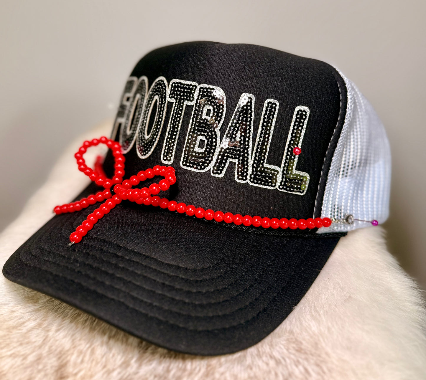 Football Trucker Hat | Sequin Football Hat | Game Day Hat | Sports Mom Hat | Handmade Football Cap