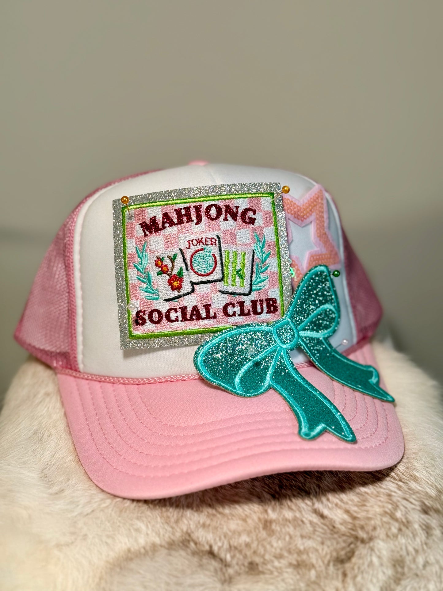 Mahjong Social Club Trucker Hat – Pink Glam Game Night Hat