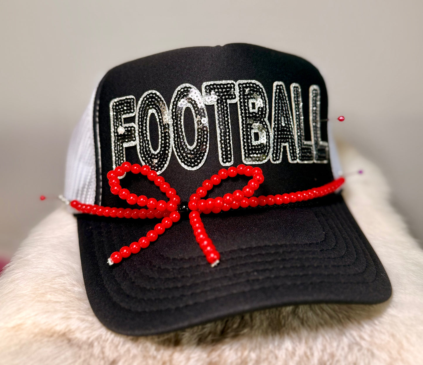 Football Trucker Hat | Sequin Football Hat | Game Day Hat | Sports Mom Hat | Handmade Football Cap