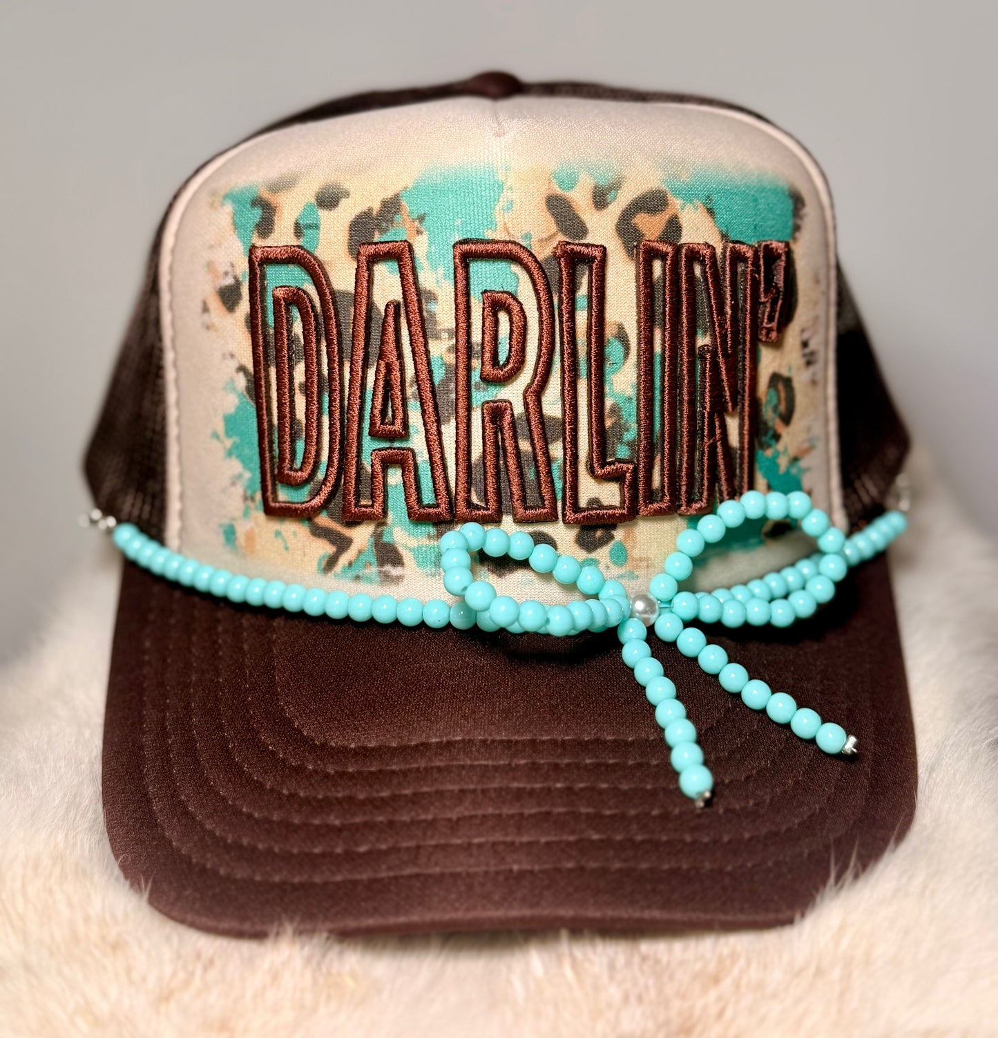 Darlin’ Western Trucker Hat | Turquoise Beaded Bow Cowgirl Hat | Handmade Boutique Hat