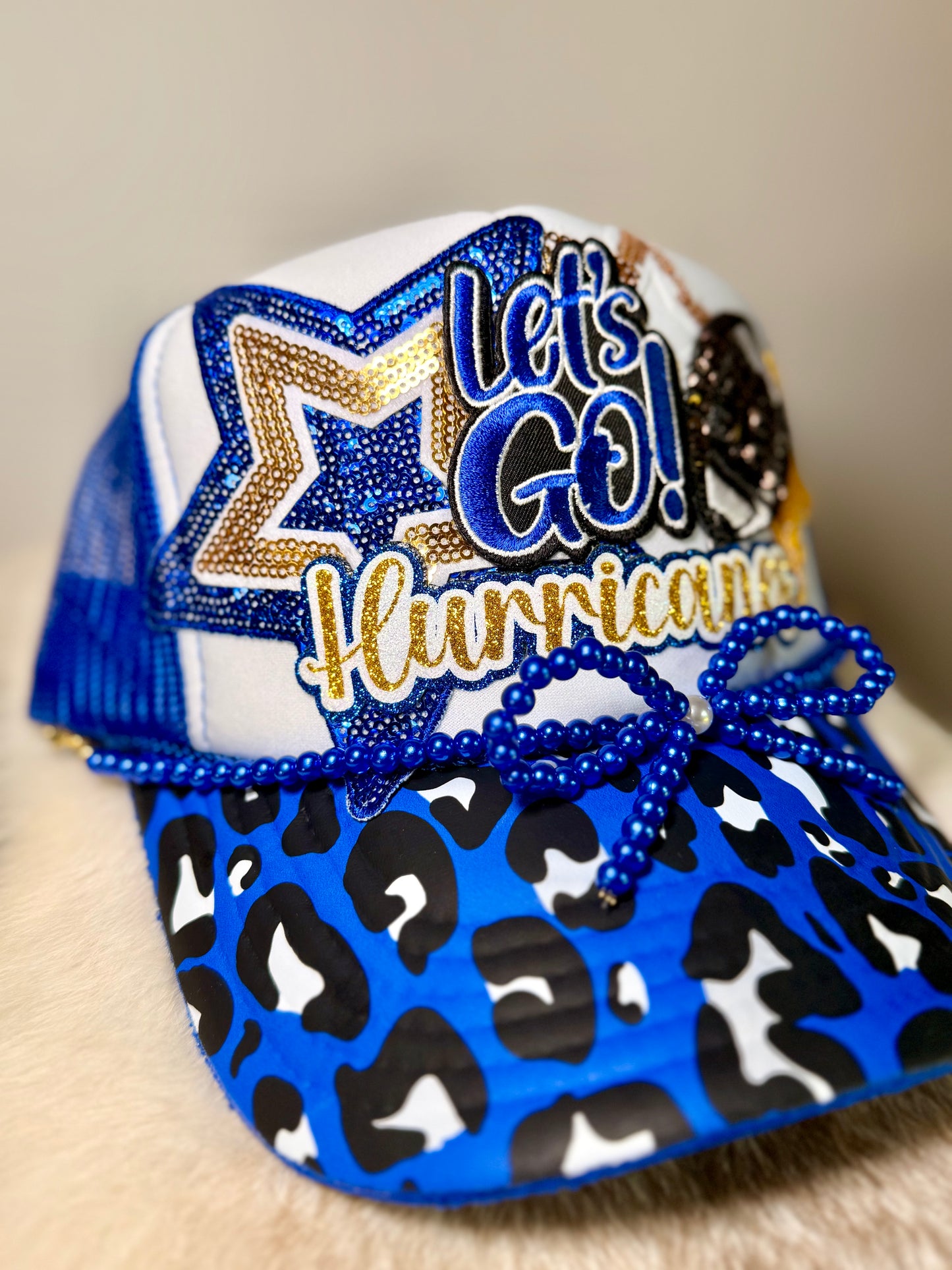 Hurricanes Game Day Trucker Hat | Blue & Gold Football Fan Hat | Handmade Team Spirit Hat | Custom Football Cap