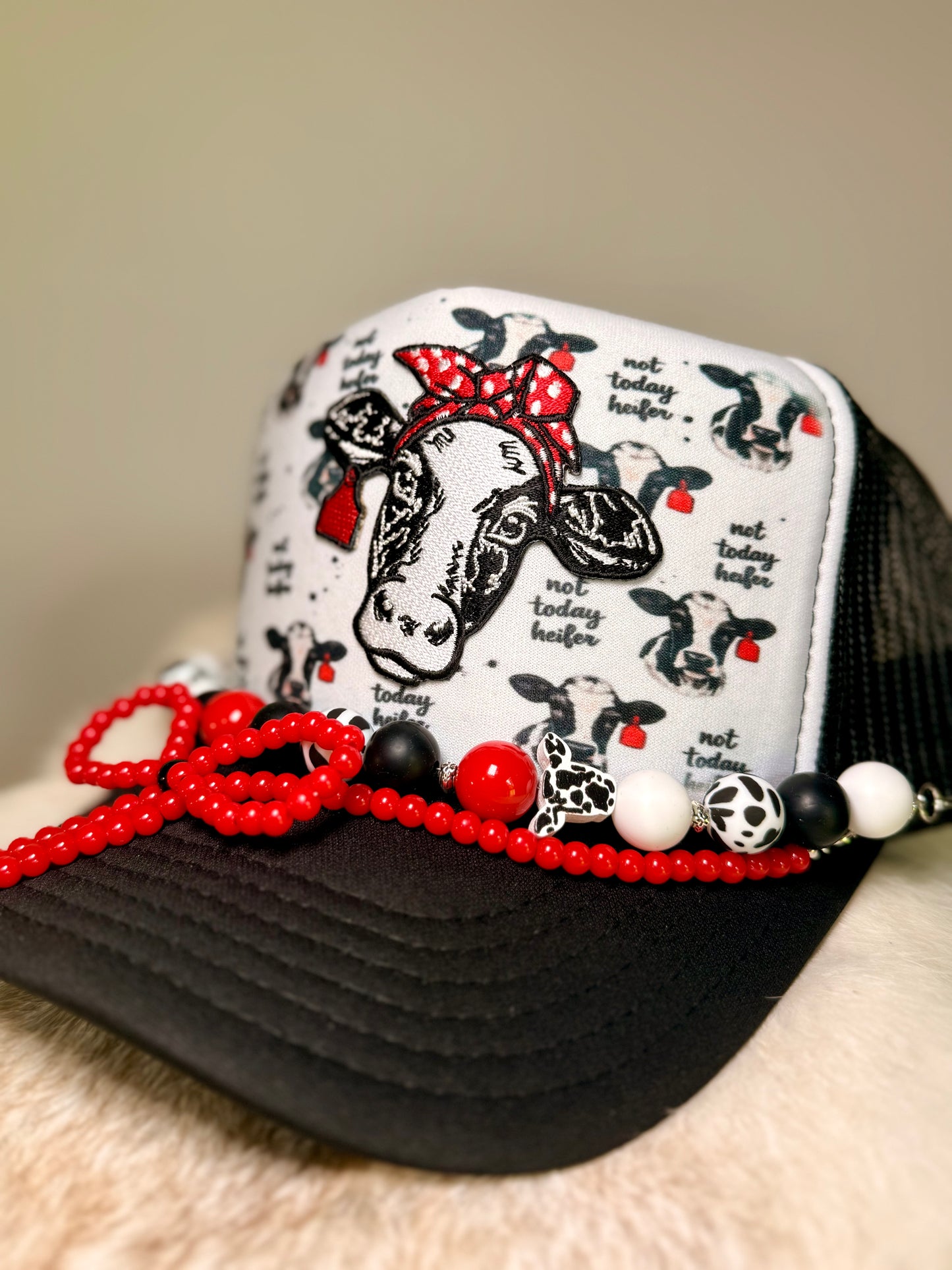 Not Today Heifer Trucker Hat | Funny Cow Hat | Farm Girl Hat | Western Cowgirl Cap | Handmade Beaded Bow Hat