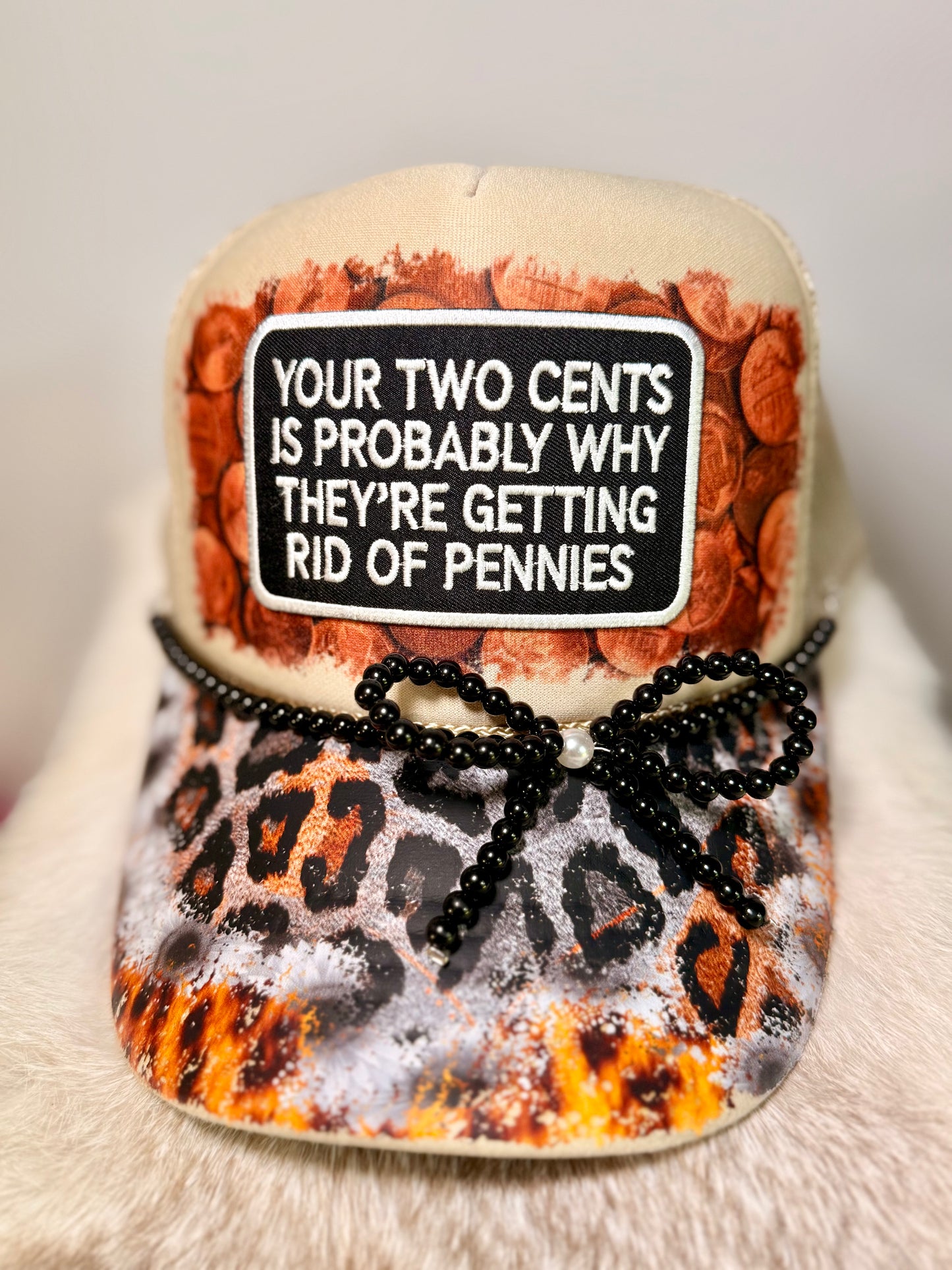 Funny Trucker Hat | “Your Two Cents” Sarcastic Hat | Handmade Leopard Print Trucker Cap | Sassy Graphic Hat