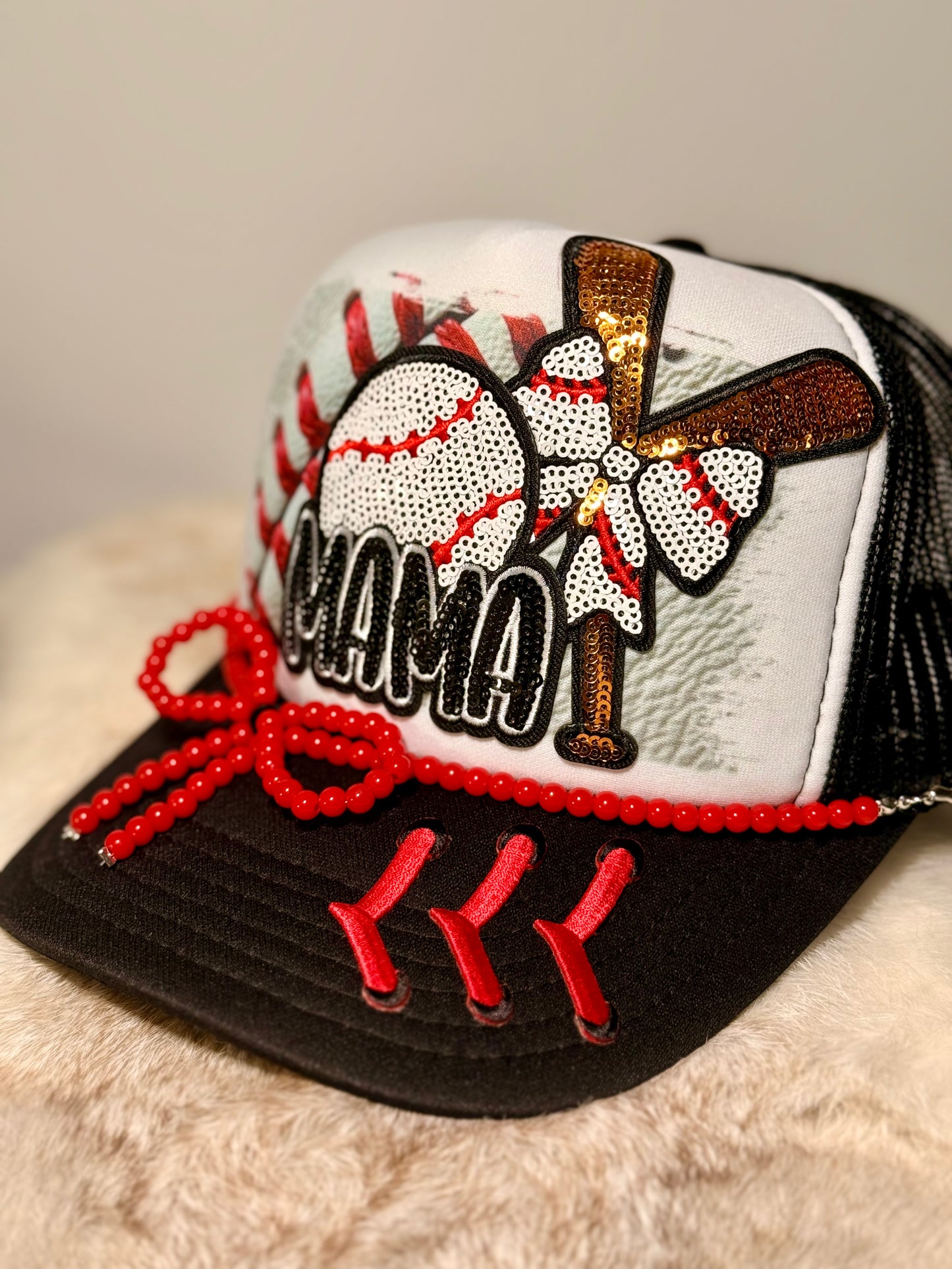 Sequin Baseball Mama Trucker Hat – Glam Sports Mom Snapback Cap