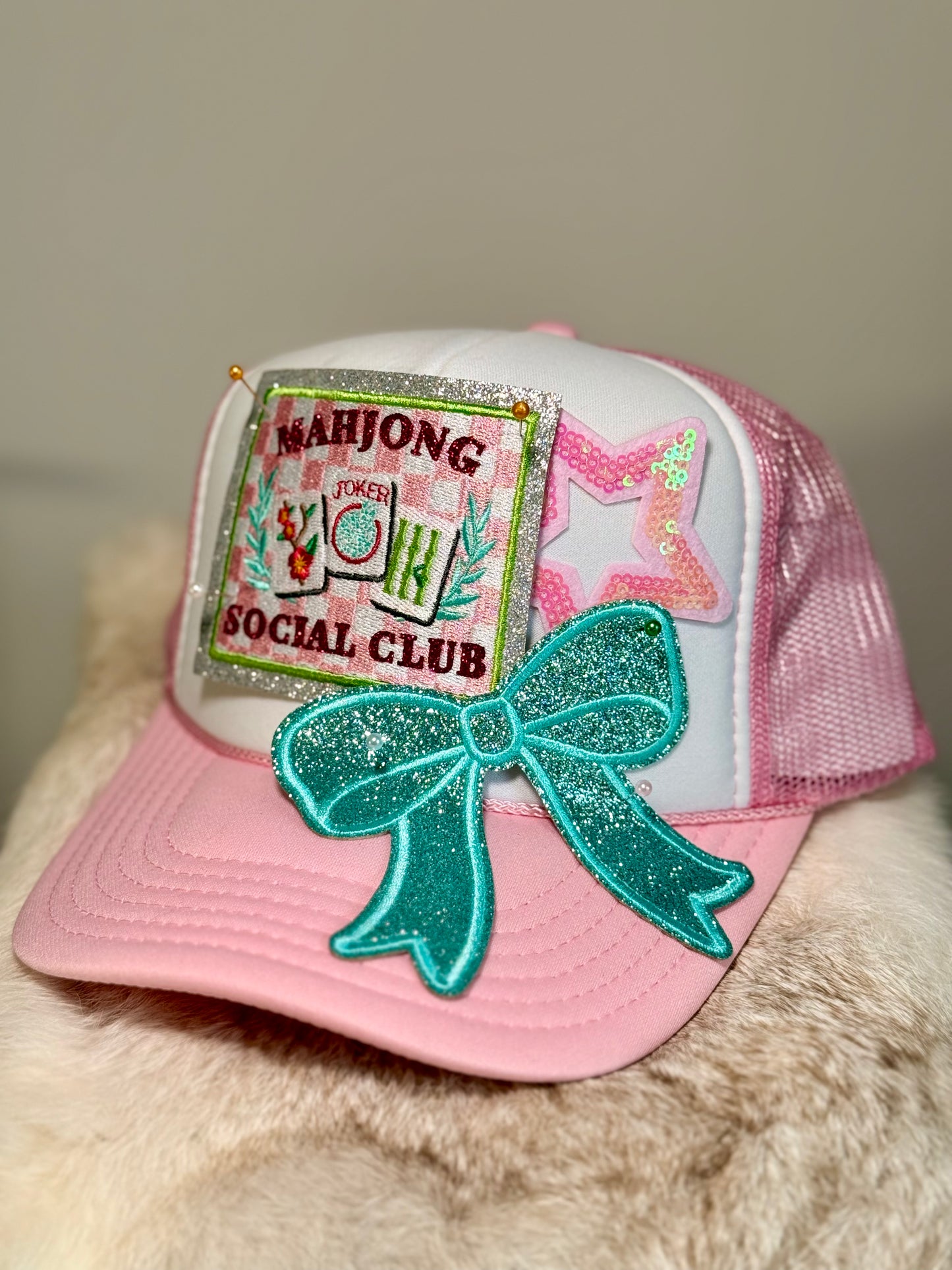 Mahjong Social Club Trucker Hat – Pink Glam Game Night Hat