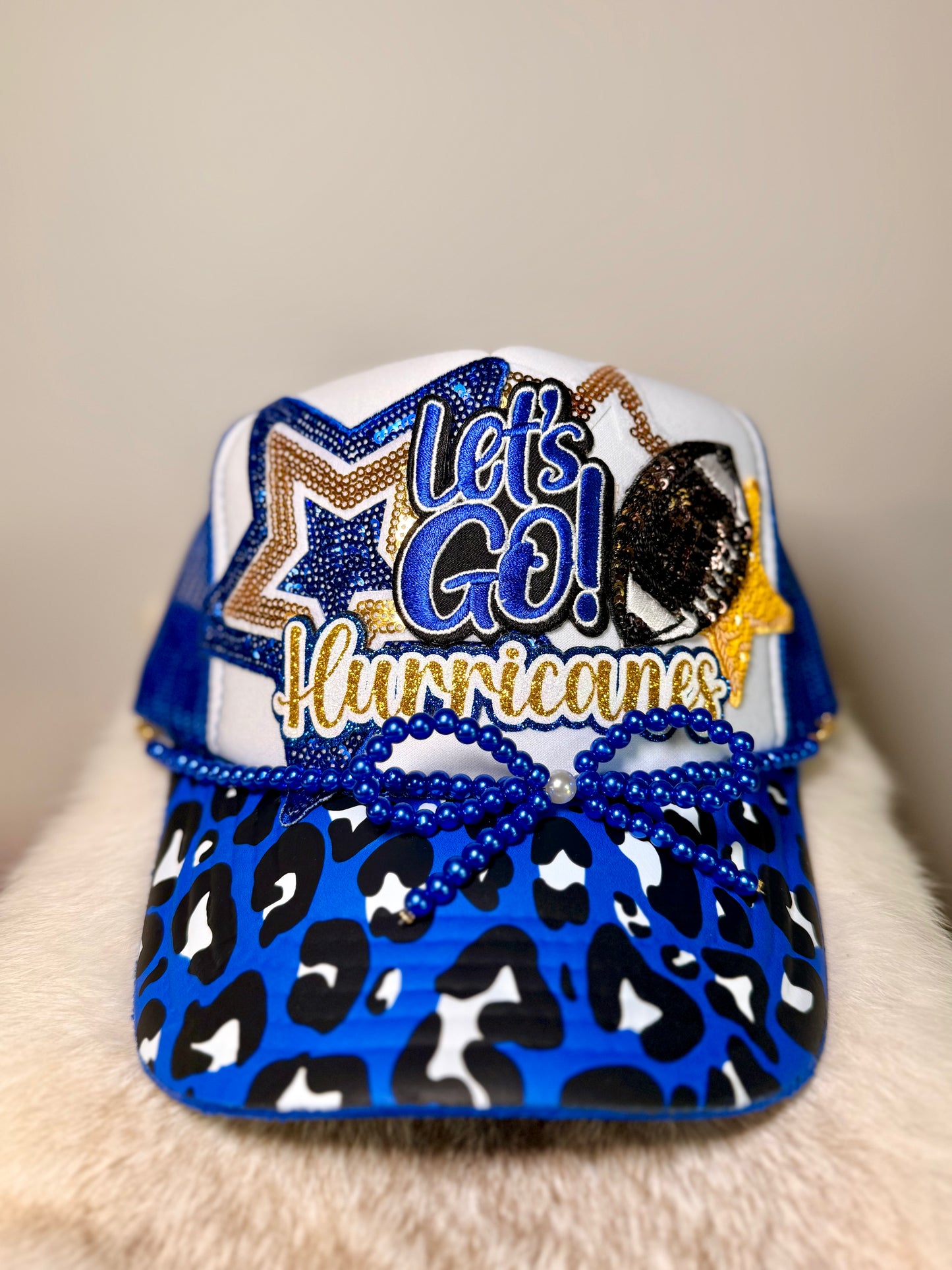 Hurricanes Game Day Trucker Hat | Blue & Gold Football Fan Hat | Handmade Team Spirit Hat | Custom Football Cap