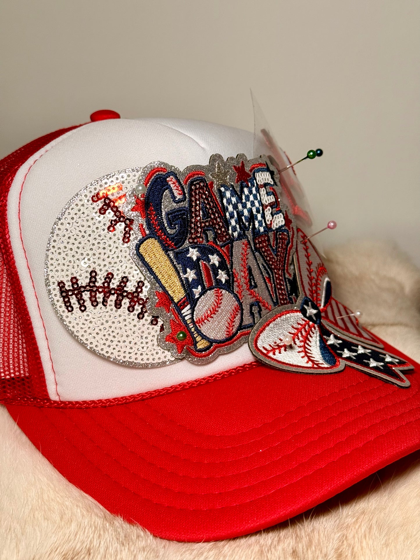 Game Day Baseball Trucker Hat – Patriotic Baseball Hat, Red White Blue Hat, Sports Mom Hat