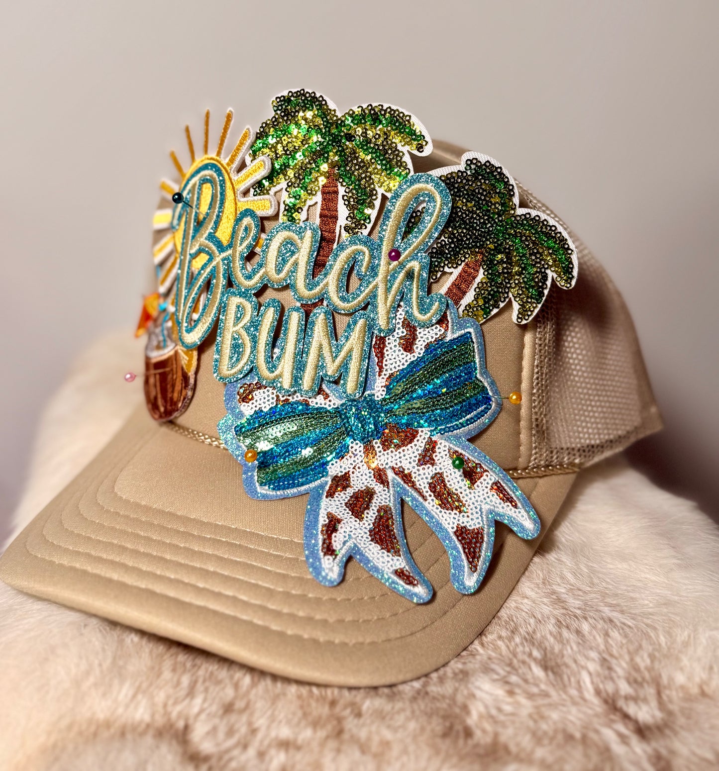 Beach Bum Boujee Trucker Hat | Tropical Summer Patch Hat | Palm Tree Sunshine Coastal Glam Cap