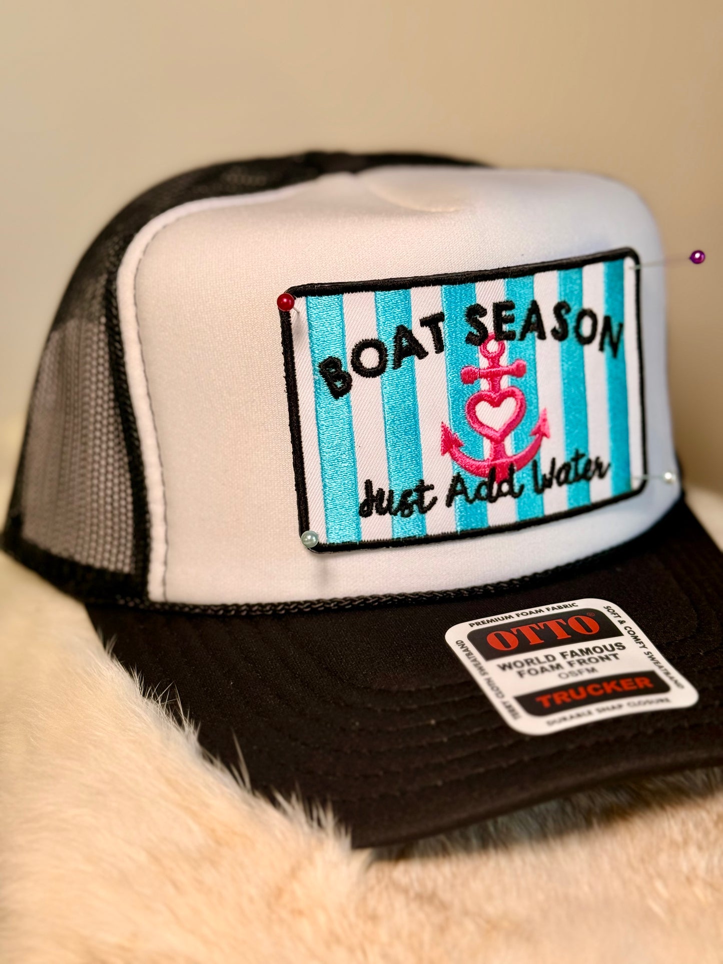 Boat Season Trucker Hat | Just Add Water Lake Life Hat | Coastal Summer Foam Trucker Cap