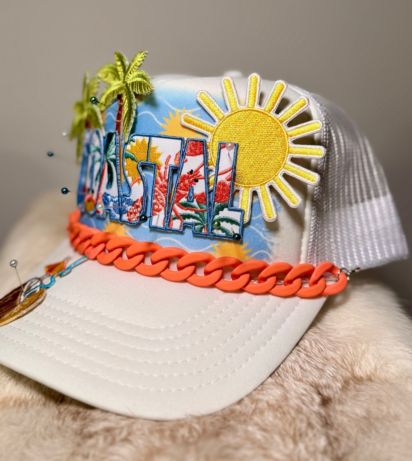 Coastal Tropical Trucker Hat | Beach Vibes Palm Tree Hat | Summer Coastal Glam Snapback