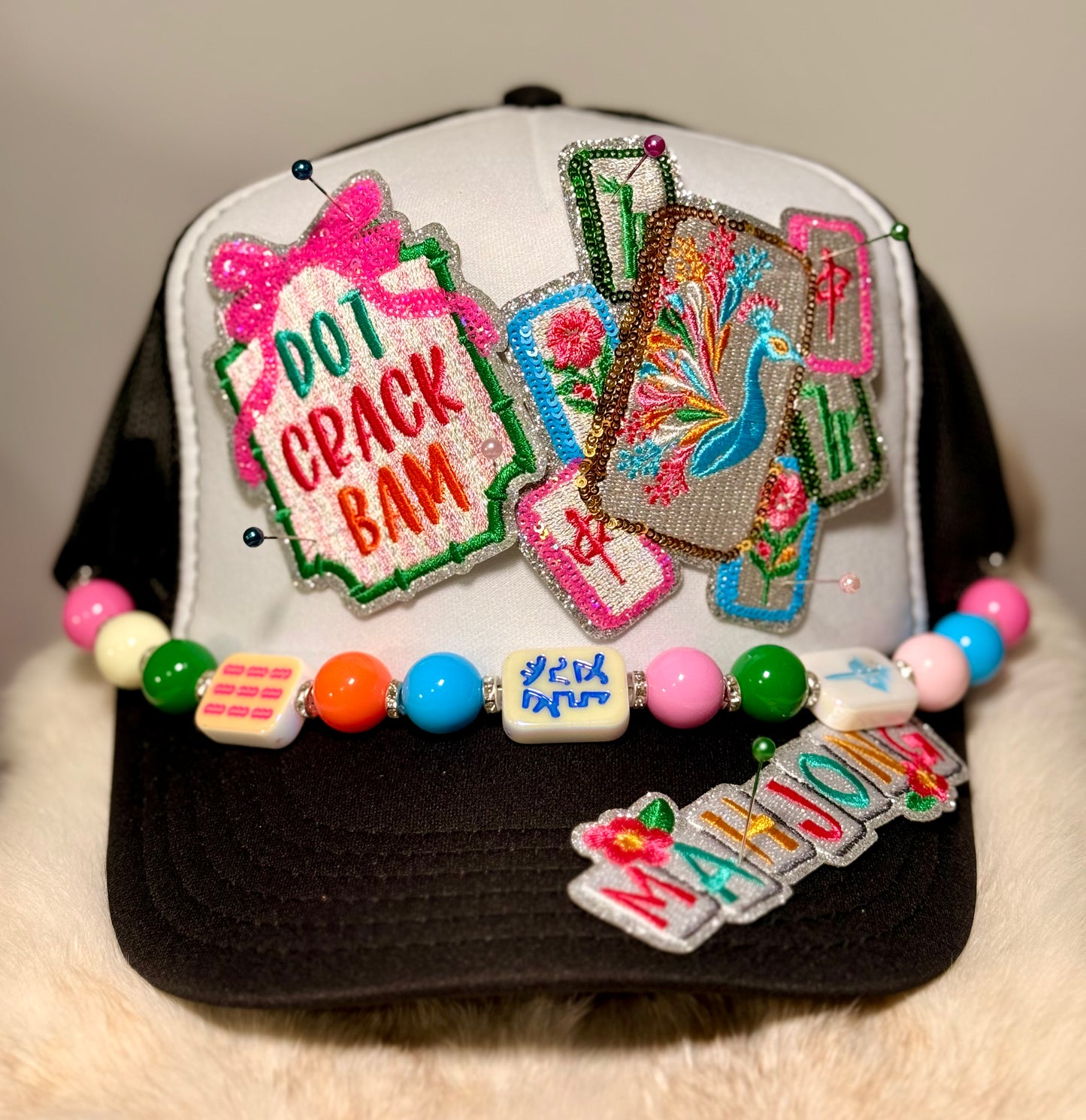Dot Crack Bam Mahjong Trucker Hat, Mahjong Lover Hat, Game Night Hat, Colorful Mahjong Tiles Hat, Boujee Mahjong Hat, Cute Boutique Trucker Hat