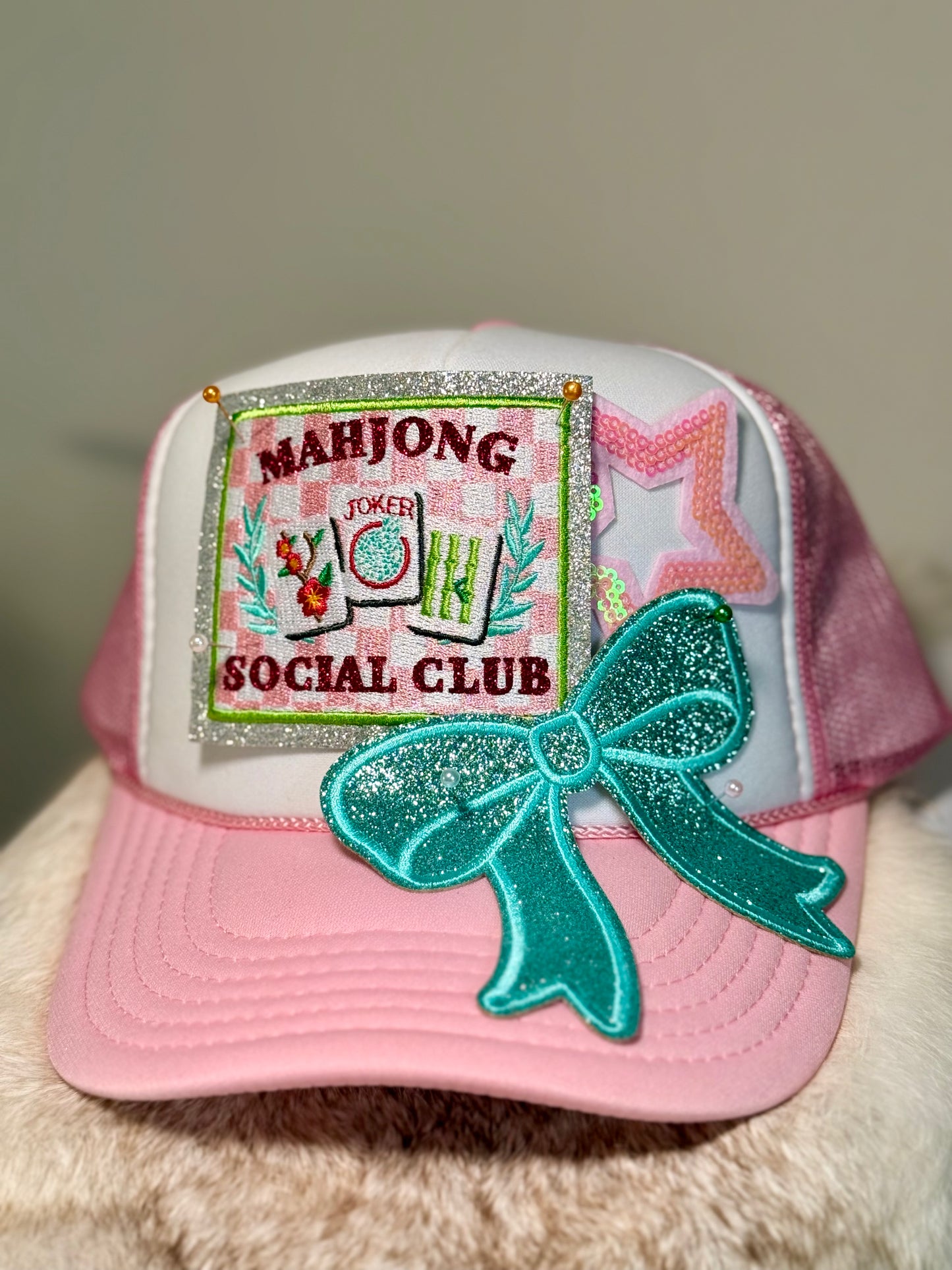 Mahjong Social Club Trucker Hat – Pink Glam Game Night Hat
