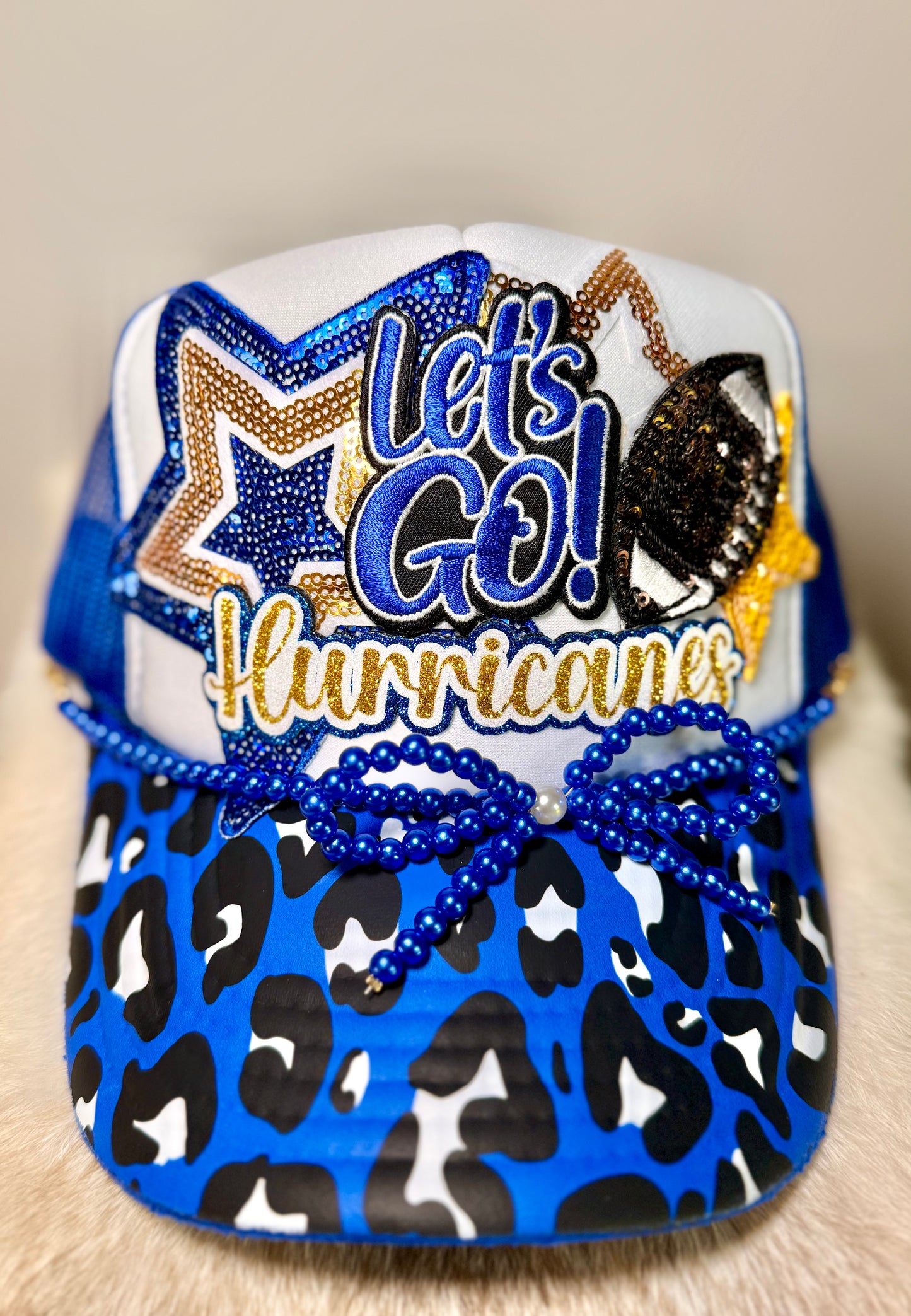 Hurricanes Game Day Trucker Hat | Blue & Gold Football Fan Hat | Handmade Team Spirit Hat | Custom Football Cap