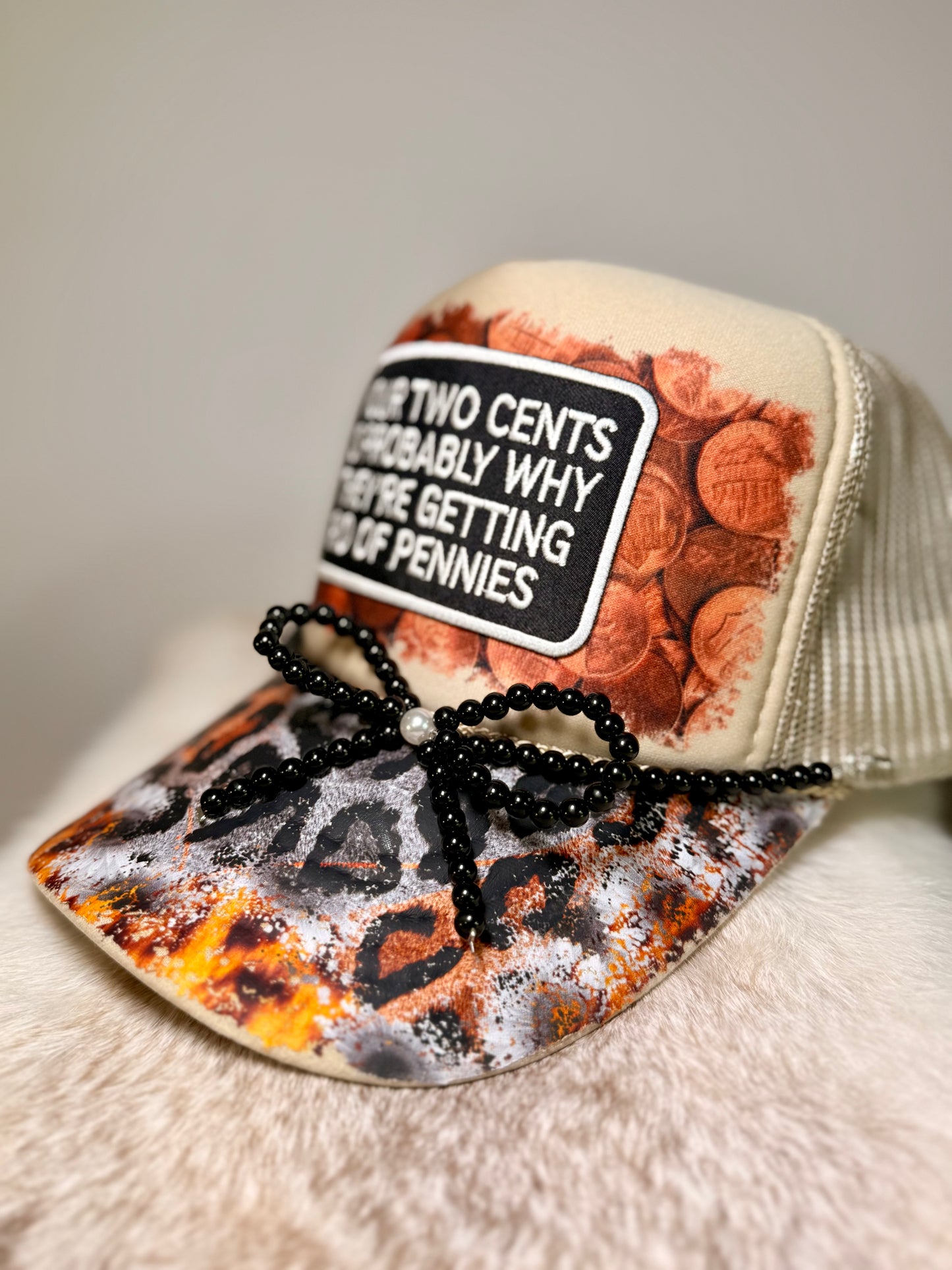 Funny Trucker Hat | “Your Two Cents” Sarcastic Hat | Handmade Leopard Print Trucker Cap | Sassy Graphic Hat