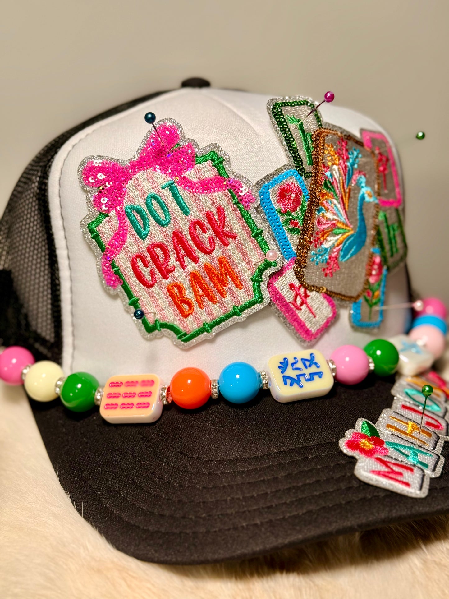 Dot Crack Bam Mahjong Trucker Hat, Mahjong Lover Hat, Game Night Hat, Colorful Mahjong Tiles Hat, Boujee Mahjong Hat, Cute Boutique Trucker Hat