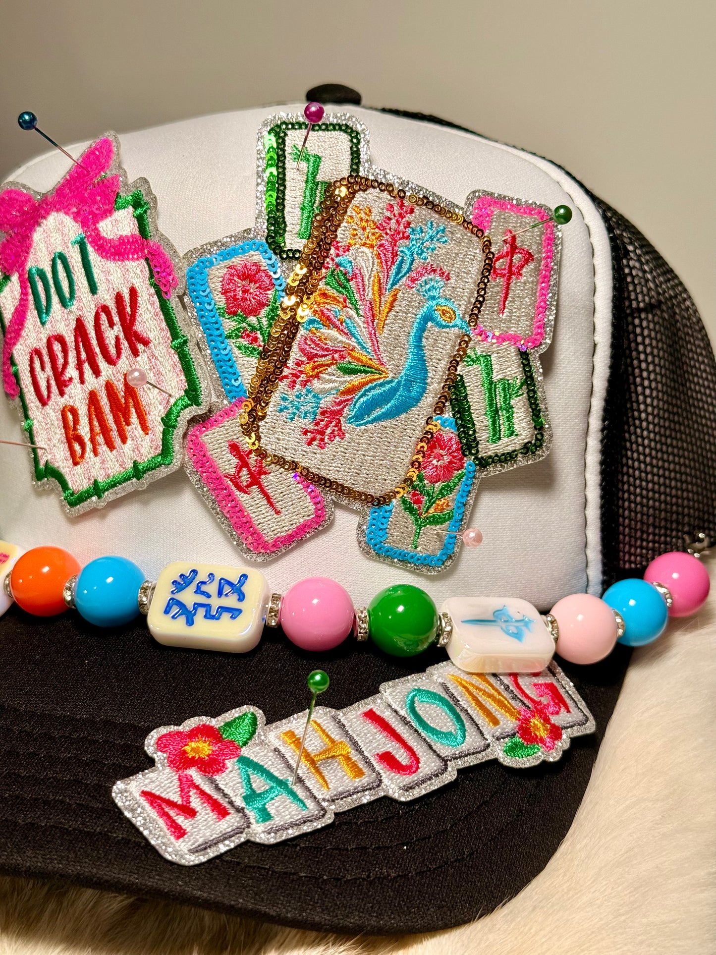 Dot Crack Bam Mahjong Trucker Hat, Mahjong Lover Hat, Game Night Hat, Colorful Mahjong Tiles Hat, Boujee Mahjong Hat, Cute Boutique Trucker Hat