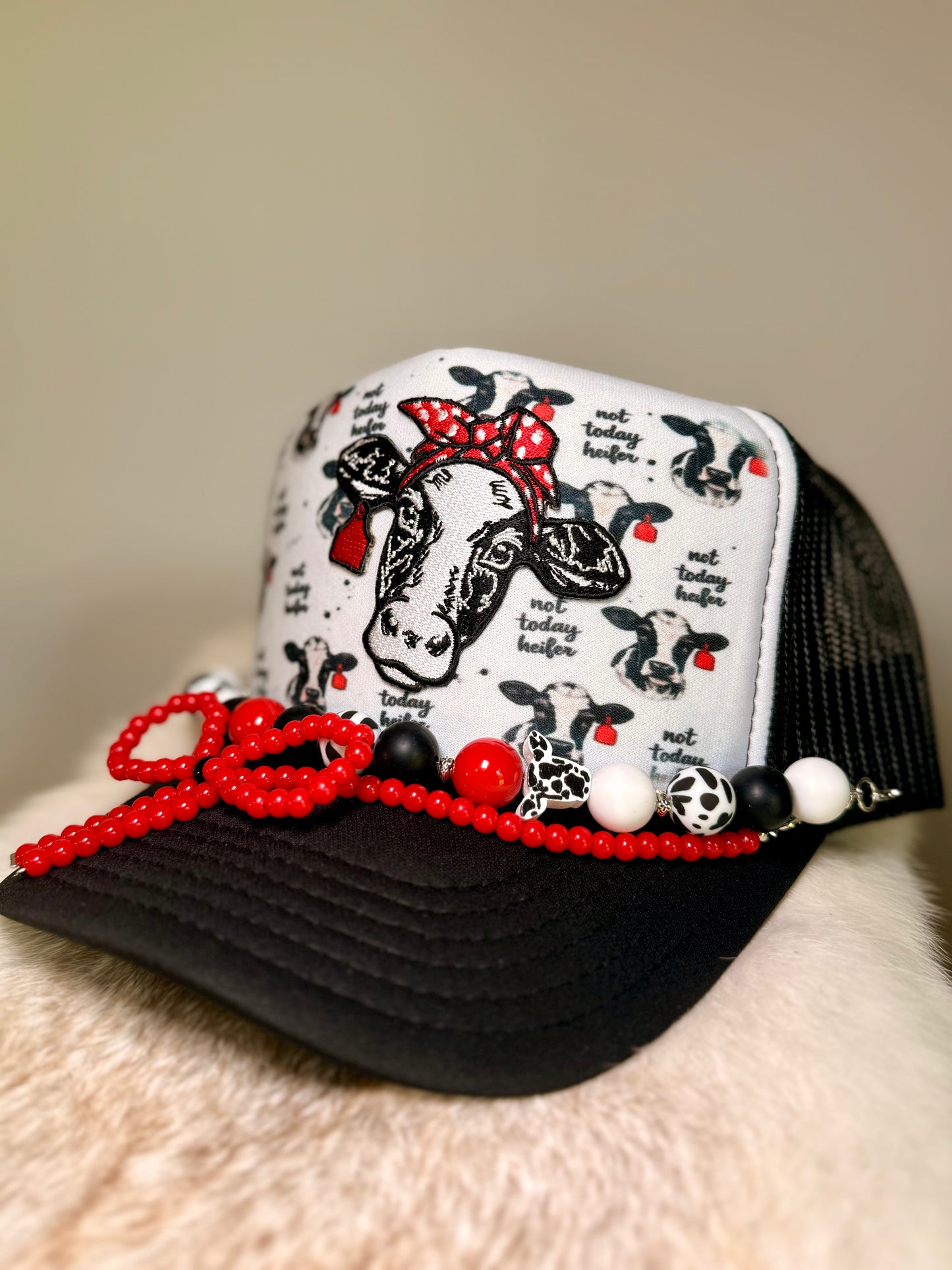 Not Today Heifer Trucker Hat | Funny Cow Hat | Farm Girl Hat | Western Cowgirl Cap | Handmade Beaded Bow Hat