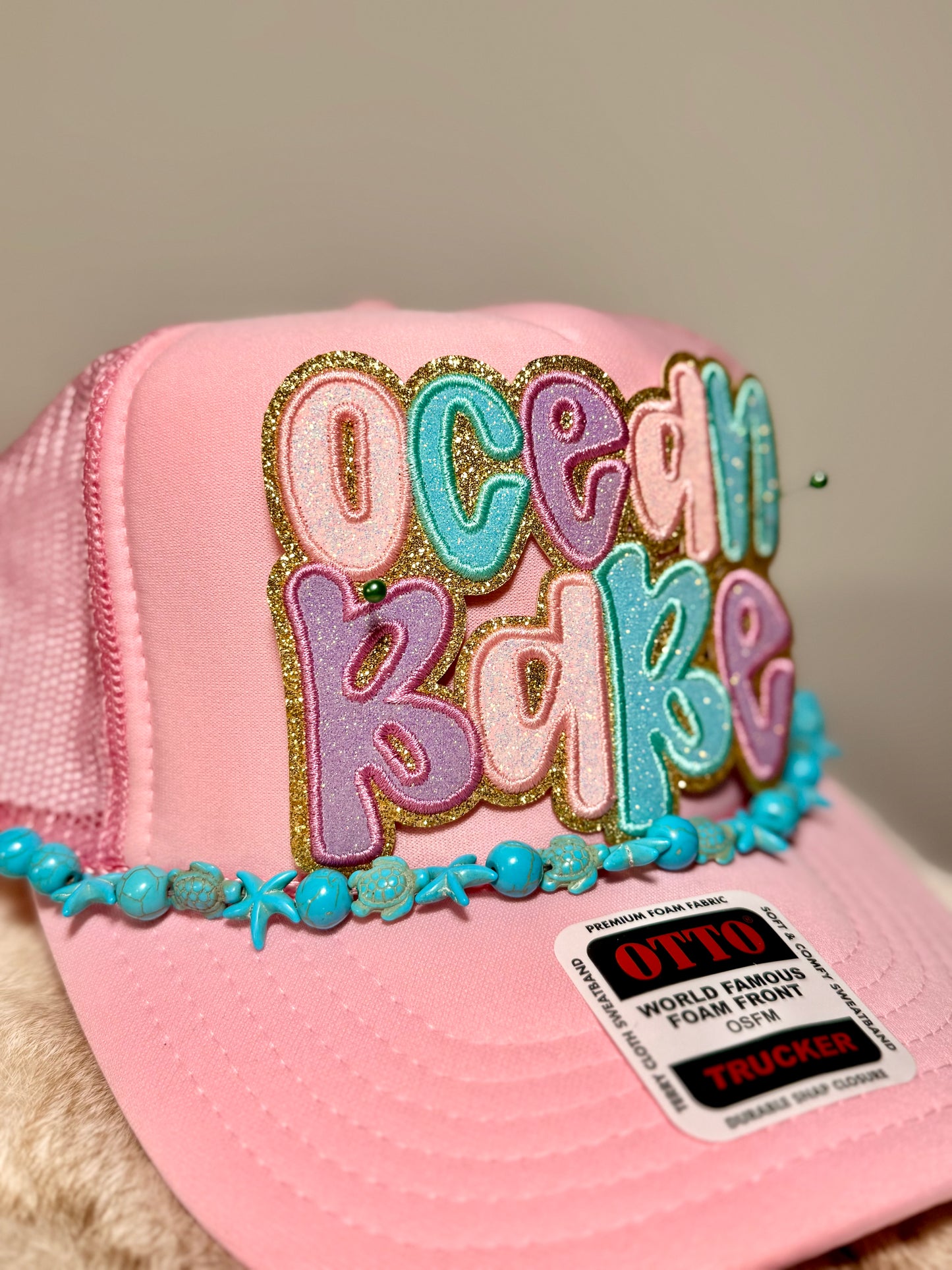 Ocean Babe Trucker Hat | Pink Coastal Glam Hat | Beachy Pastel Summer Snapback
