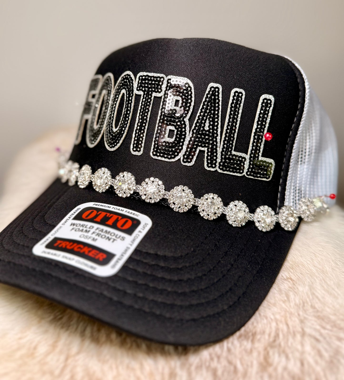 Football Trucker Hat | Bling Football Hat | Rhinestone Game Day Hat | Football Mom Hat | Handmade Sports Cap