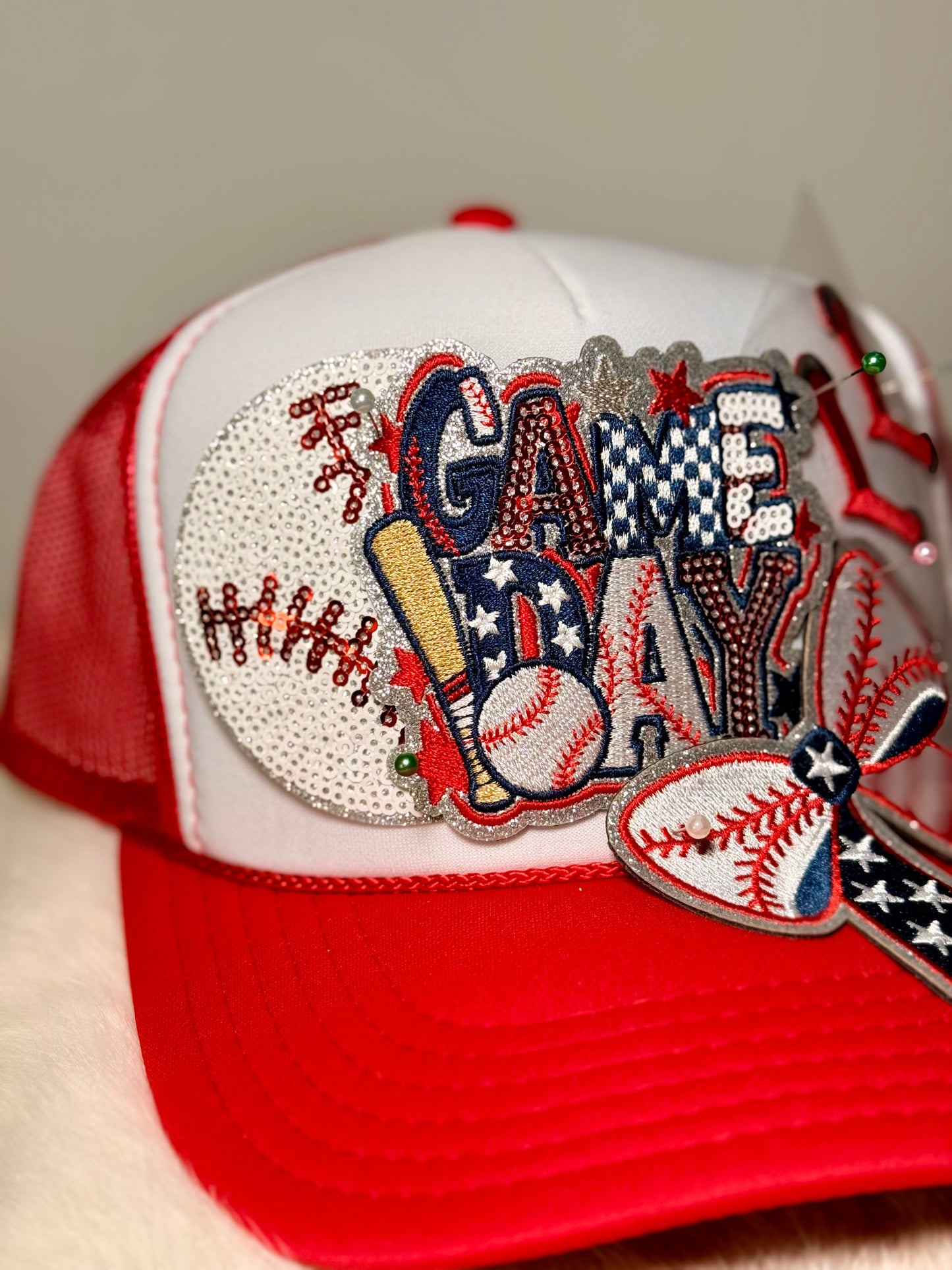 Game Day Baseball Trucker Hat – Patriotic Baseball Hat, Red White Blue Hat, Sports Mom Hat