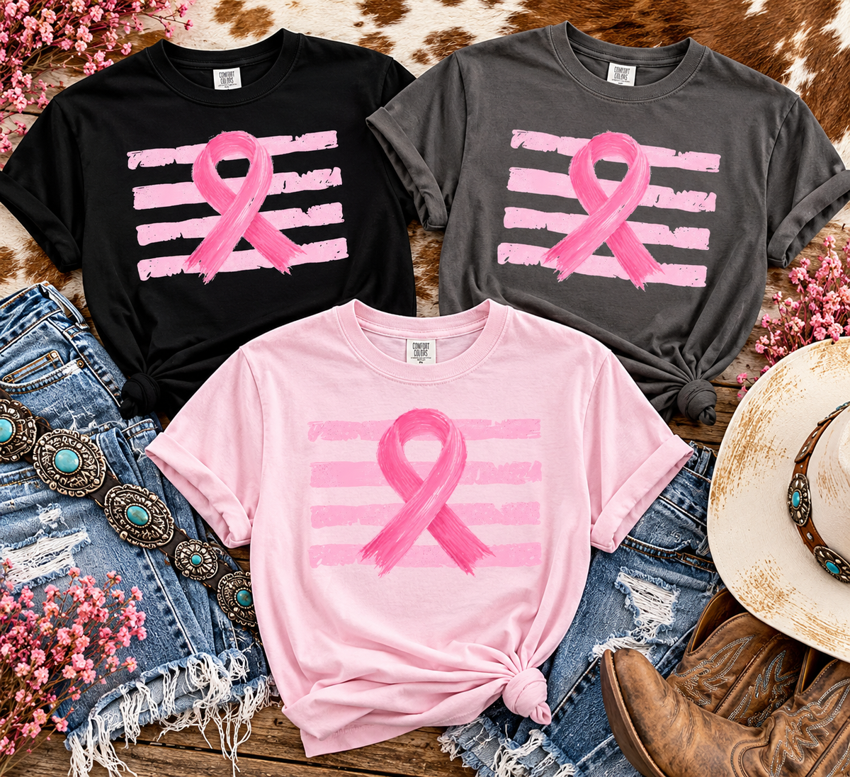 Breast Cancer Awareness Pink Ribbon Comfort Colors T-Shirt | Pink Ribbon Graphic Tee| Breast Cancer Support Shirt