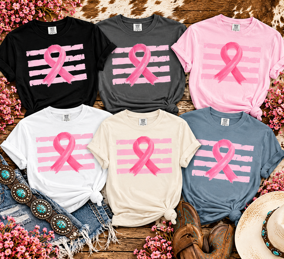 Breast Cancer Awareness Pink Ribbon Comfort Colors T-Shirt | Pink Ribbon Graphic Tee| Breast Cancer Support Shirt