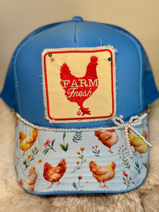 Farm Fresh Chicken Trucker Hat, Farm Life Hat, Chicken Lover Hat, Country Girl Hat, Rustic Farm Hat, Cute Boutique Trucker Hat, Homestead Style Hat