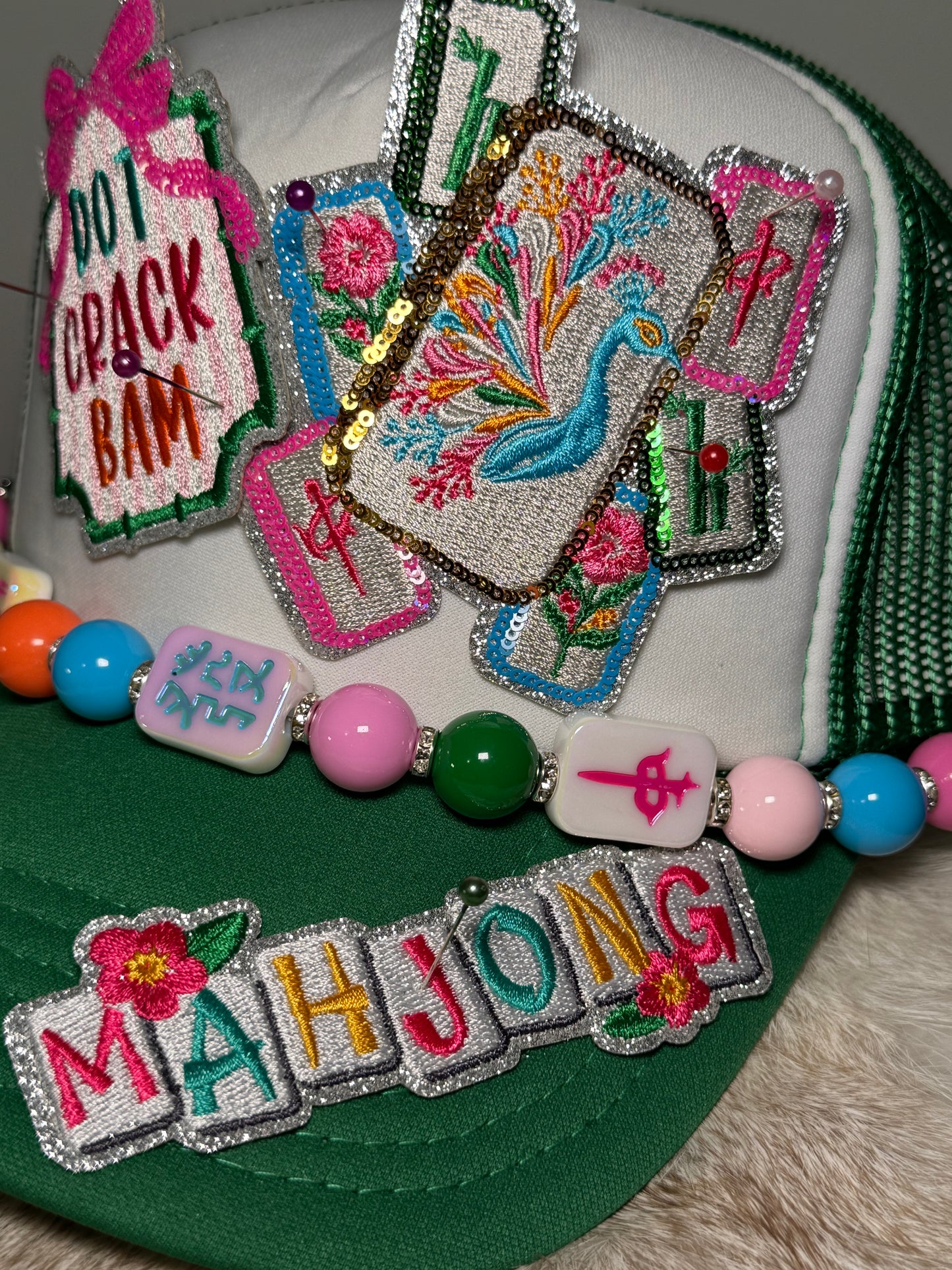 Dot Crack Bam Mahjong Trucker Hat, Mahjong Lover Hat, Game Night Hat, Colorful Mahjong Tiles Hat, Boujee Mahjong Hat, Cute Boutique Trucker Hat