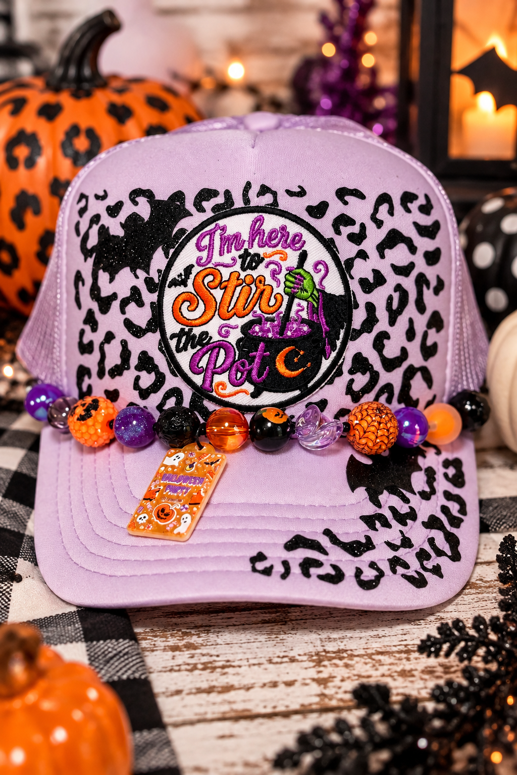 I’m Here to Stir the Pot Trucker Hat | Halloween Witch Hat | Purple Halloween Trucker Hat | Spooky Season Hat