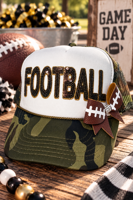 Camo Football Trucker Hat | Sequin Football Hat | Game Day Trucker Hat | Football Mom Hat