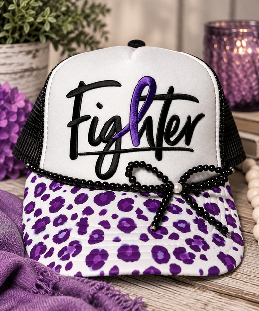 Purple Ribbon Fighter Trucker Hat | Purple Awareness Hat | Purple Leopard Trucker Hat