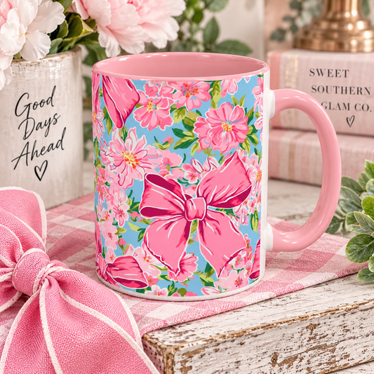Pink Bow Floral Coffee Mug-11oz Girly Boutique Mug
