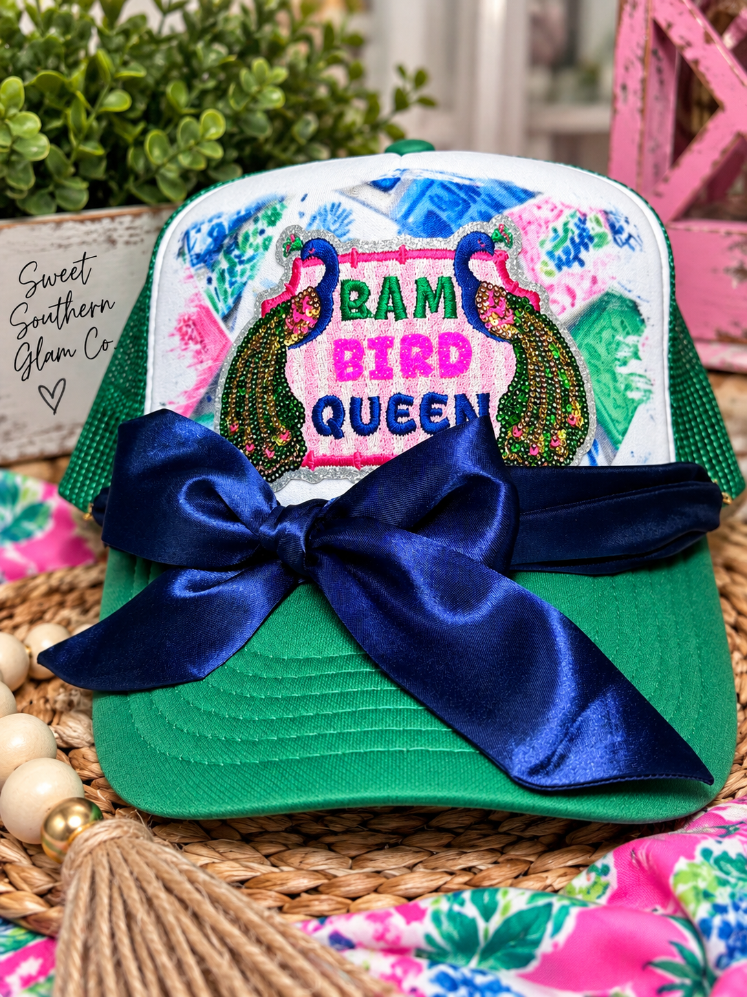 Bam Bird Queen Mahjong Trucker Hat | Preppy Peacock Hat