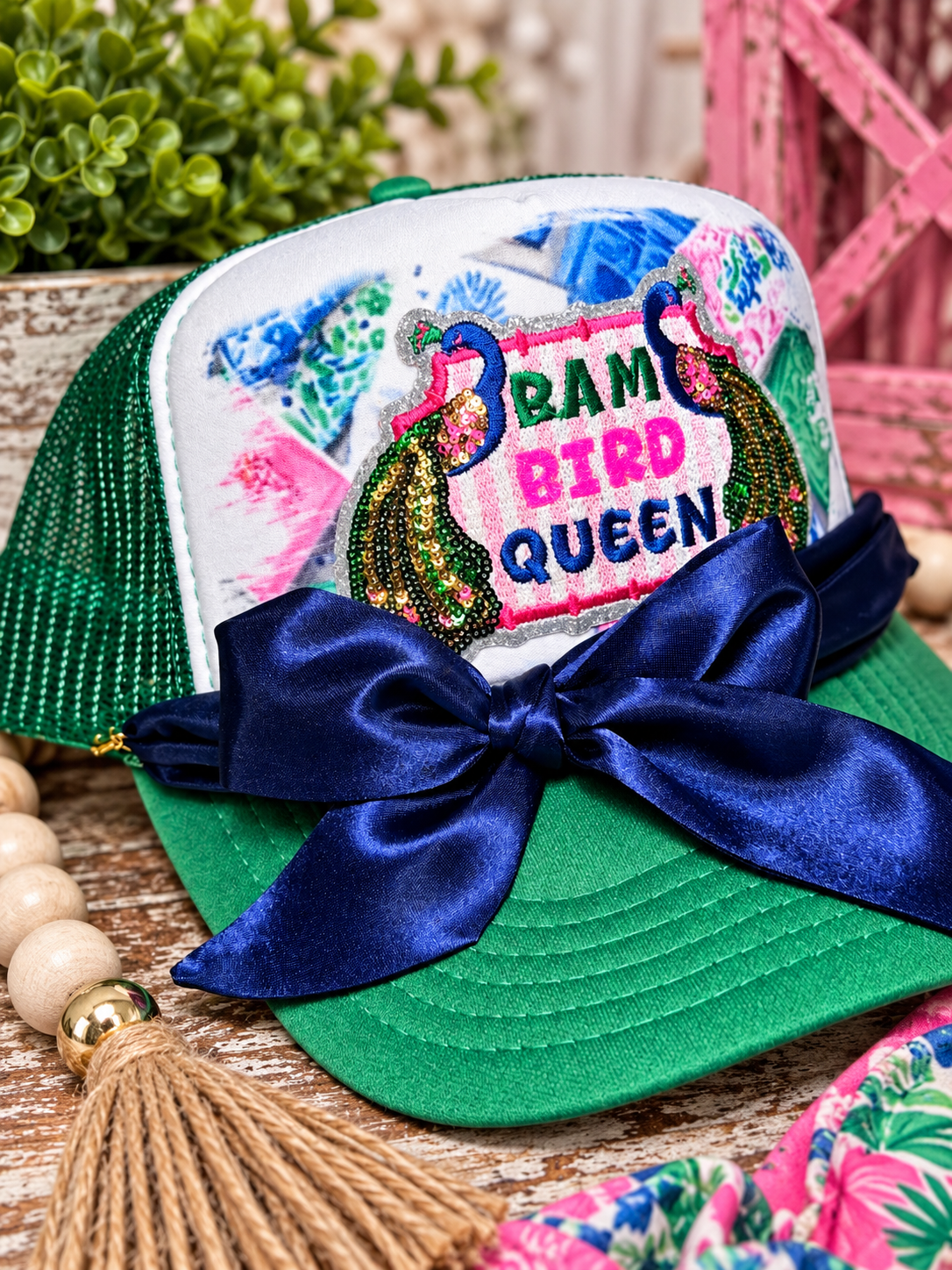 Bam Bird Queen Mahjong Trucker Hat | Preppy Peacock Hat