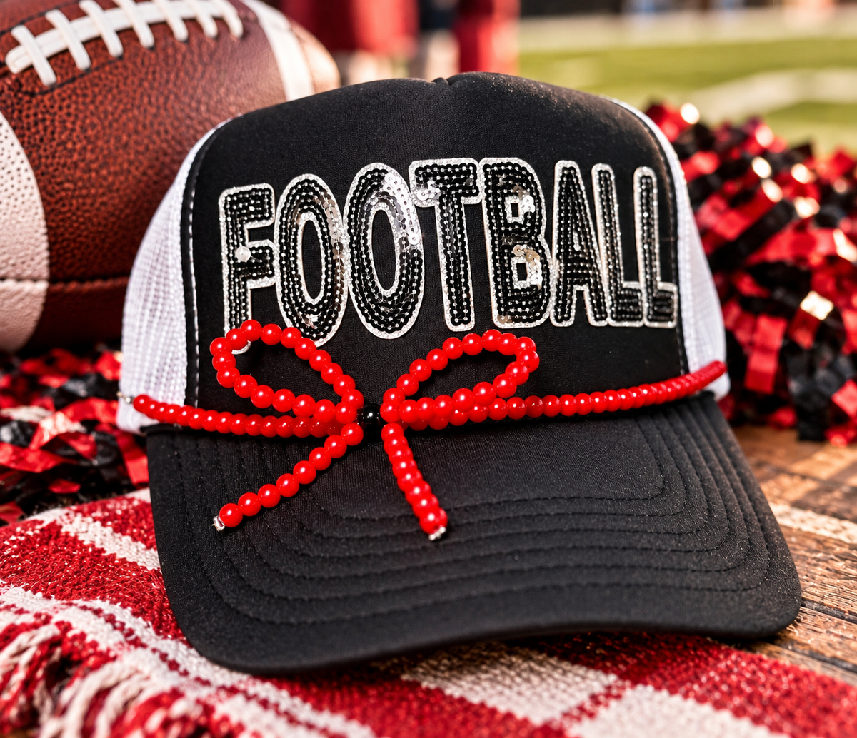 Football Trucker Hat | Sequin Football Hat | Game Day Hat | Sports Mom Hat | Handmade Football Cap