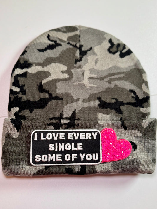 Love Every Single... Some of You Camo Beanie | Funny Patch Beanie | Pink Heart Winter Hat