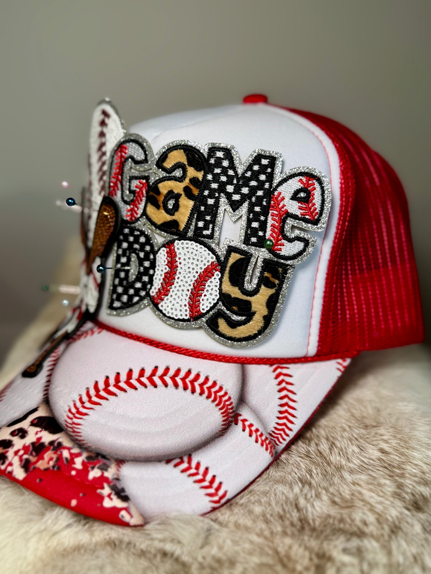 Baseball Game Day Trucker Hat – Sequin Bow Baseball Hat, Cute Baseball Outfit Hat, Ballpark Outfit Accessory for Women