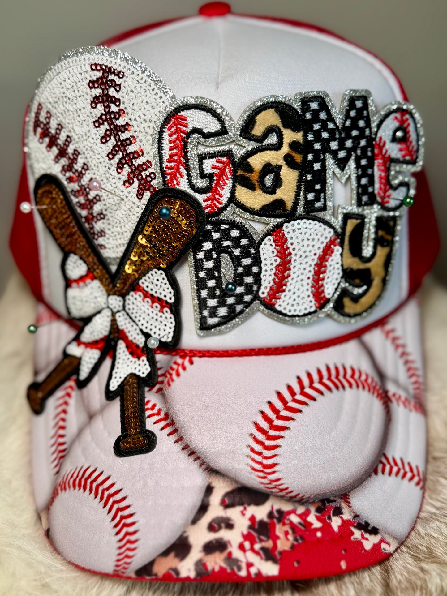 Baseball Game Day Trucker Hat – Sequin Bow Baseball Hat, Cute Baseball Outfit Hat, Ballpark Outfit Accessory for Women