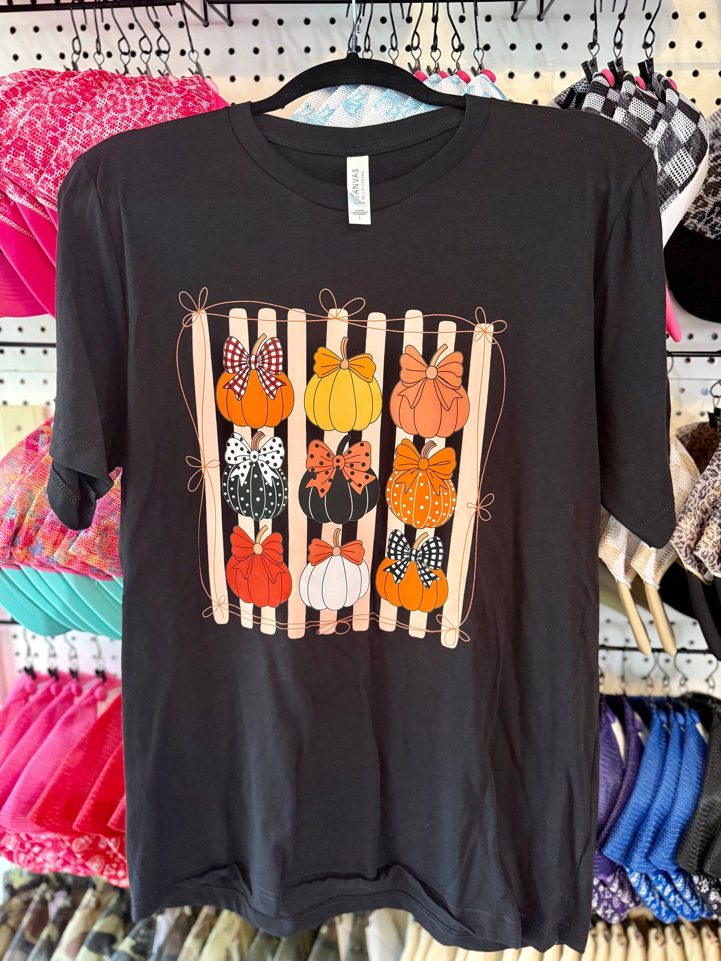 Pumpkin Patch Bows Tee - Black Fall Graphic Shirt
