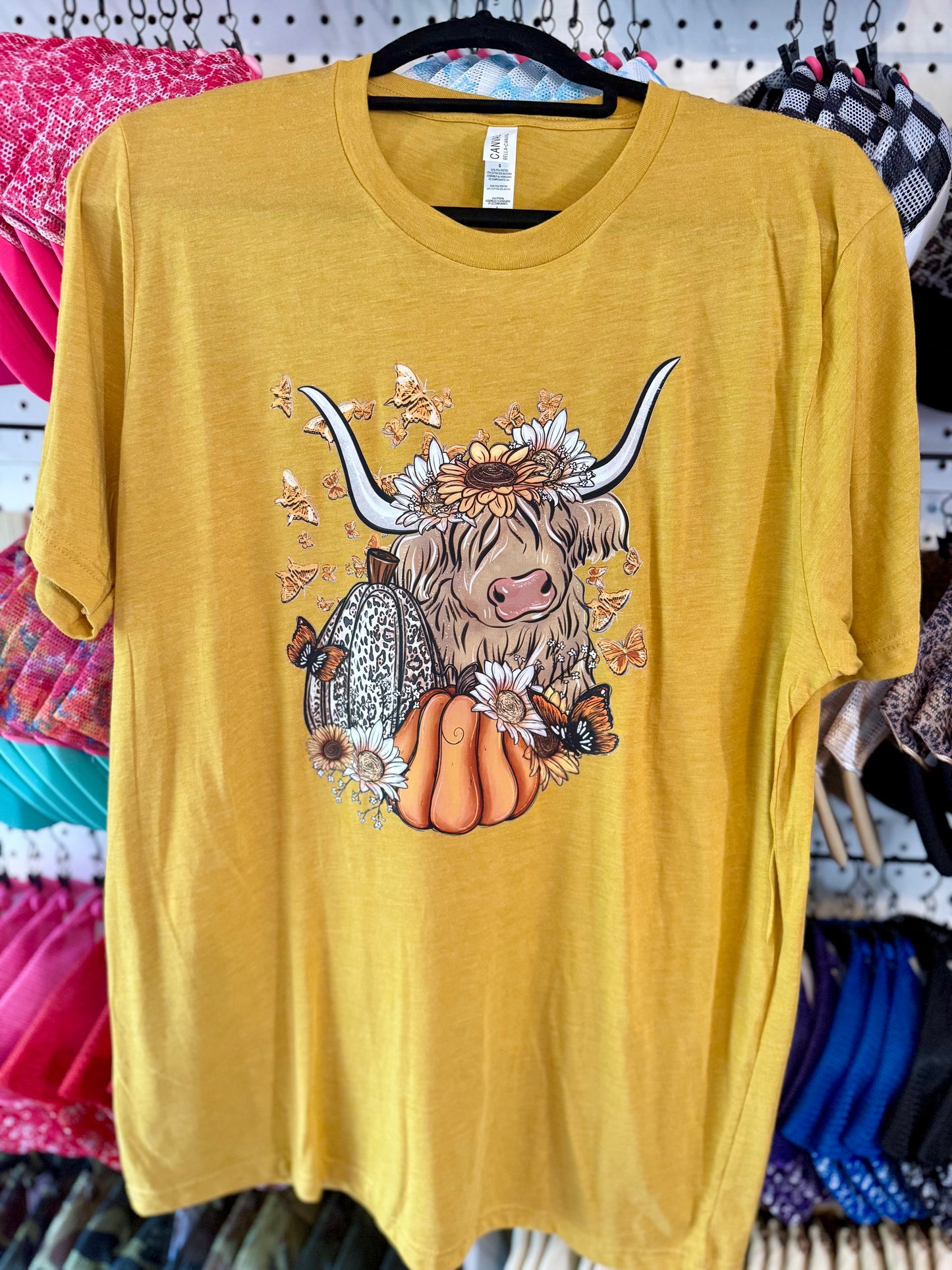 Fall Highland Cow Tee - Sunflower & Pumpkin Graphic Shirt