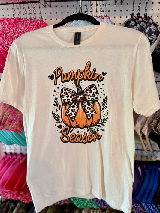 Pumpkin Season Tee - Leopard Bow Fall Graphic Shirt