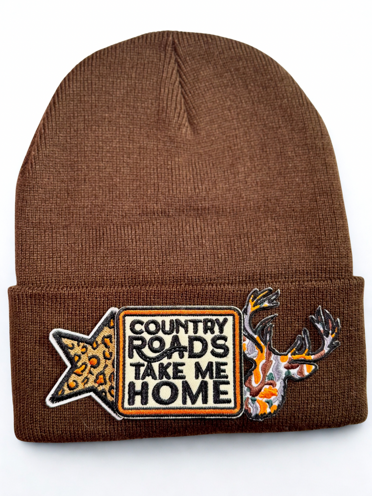 Country Roads Take Me Home Beanie | Brown Country Beanie | Deer Hunting Hat | Rustic Outdoors Winter Hat | Country Girl Knit Cap